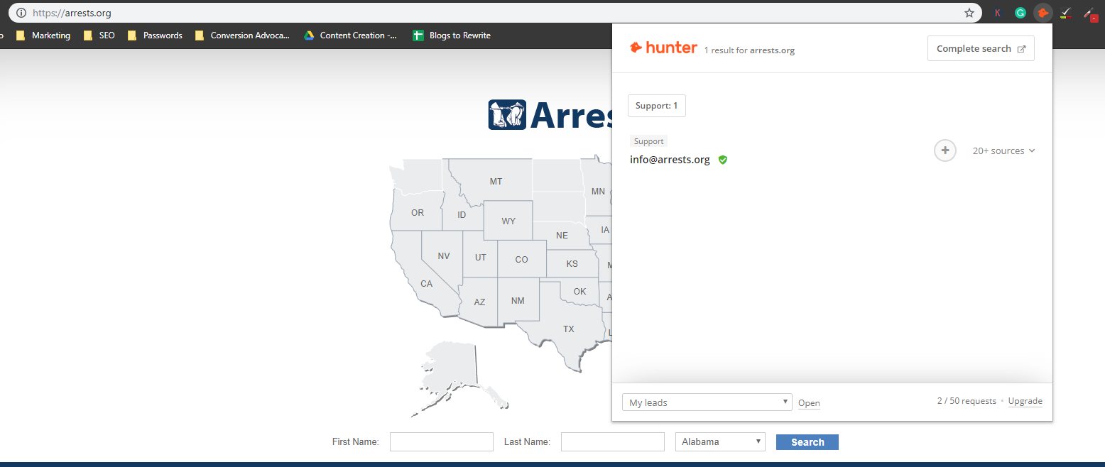 arrests dot org and hunter io